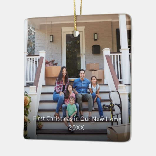 初めてのクリスマスの新しいホームファミリー写真 セラミックオーナメント (左)
