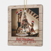 初めてのクリスマスの新しいホームファミリー写真 セラミックオーナメント (左)