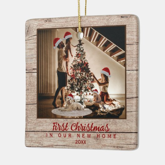 初めてのクリスマスの新しいホームファミリー写真 セラミックオーナメント (左)