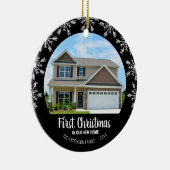 初めてのクリスマスの新しいホームフォトブラック セラミックオーナメント (右)