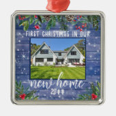 初めてのクリスマスの新しいホームフォトメタルO メタルオーナメント (正面)