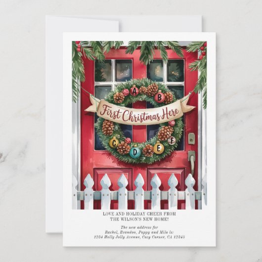 初めてのクリスマスの新しいホームリースとイニシャル シーズンカード (正面)