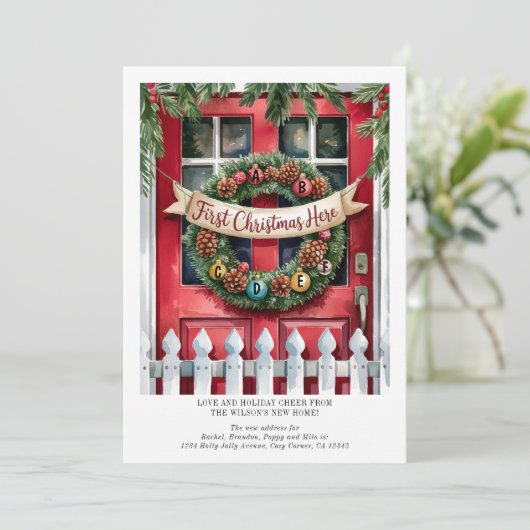 初めてのクリスマスの新しいホームリースとイニシャル シーズンカード (スタンド正面)