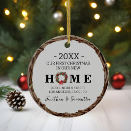初めてのクリスマスの新しいホームリースと写真 セラミックオーナメント