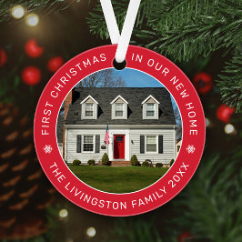 初めてのクリスマスの新しいホームレッドカスタム写真 オーナメント