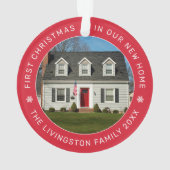 初めてのクリスマスの新しいホームレッドカスタム写真 オーナメント (裏面)