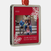 初めてのクリスマスの新しいホームレッドスノーフレーク写真 メタルオーナメント (右)