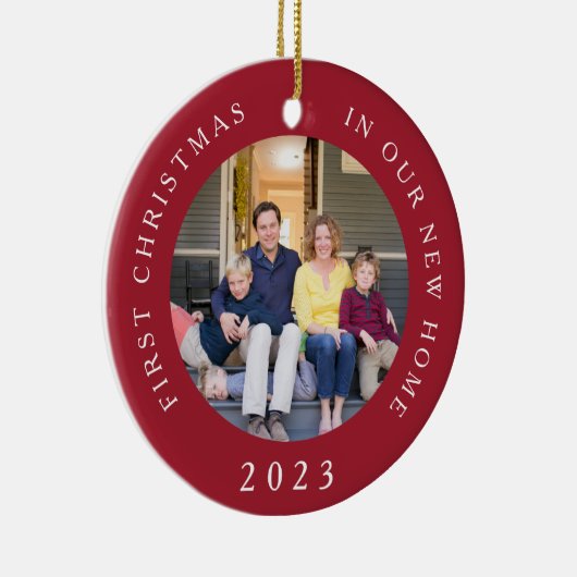 初めてのクリスマスの新しいホームレッド写真 セラミックオーナメント (右)