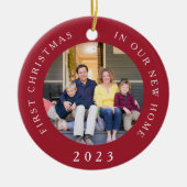 初めてのクリスマスの新しいホームレッド写真 セラミックオーナメント (正面)
