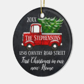 初めてのクリスマスの新しいホームヴィンテージレッドトラック セラミックオーナメント (左)