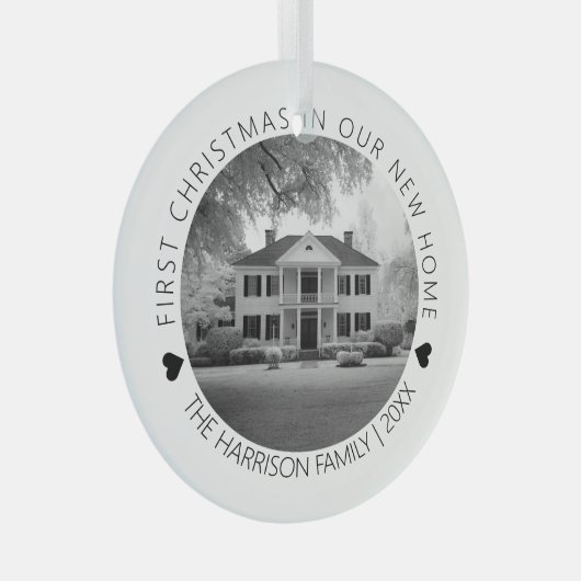 初めてのクリスマスの新しいホーム写真 ガラスオーナメント (正面右)