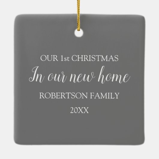 初めてのクリスマスの新しいホーム写真 セラミックオーナメント (裏面)
