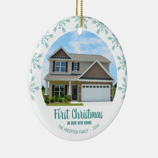 初めてのクリスマスの新しいホーム写真 セラミックオーナメント (右)