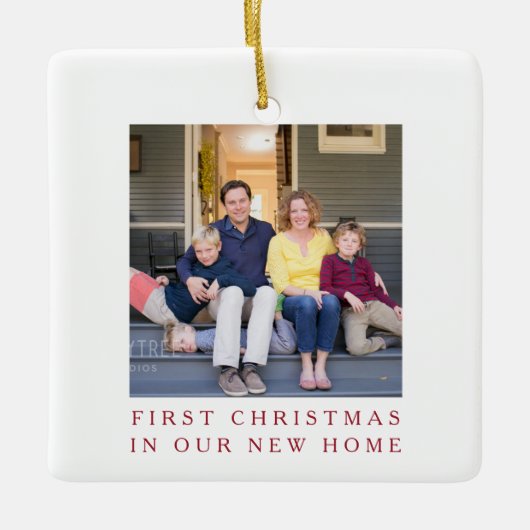 初めてのクリスマスの新しいホーム写真 セラミックオーナメント (正面)