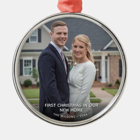初めてのクリスマスの新しいホーム写真 メタルオーナメント (正面)