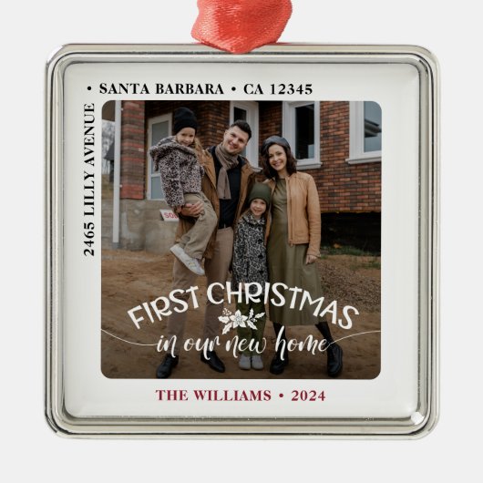 初めてのクリスマスの新しいホーム写真 メタルオーナメント (正面)