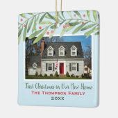 初めてのクリスマスの新しいホーム緑の写真 セラミックオーナメント (左)
