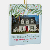 初めてのクリスマスの新しいホーム緑の写真 セラミックオーナメント (右)