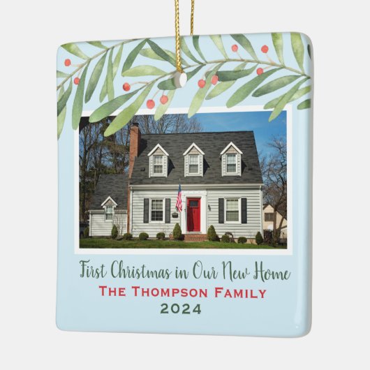 初めてのクリスマスの新しいホーム緑の写真 セラミックオーナメント (左)