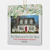 初めてのクリスマスの新しいホーム緑の写真 セラミックオーナメント (左)