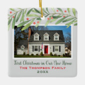 初めてのクリスマスの新しいホーム緑の写真 セラミックオーナメント (正面)