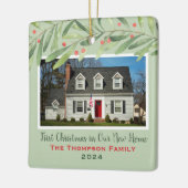 初めてのクリスマスの新しいホーム緑の写真 セラミックオーナメント (左)