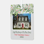 初めてのクリスマスの新しいホーム緑の写真 メタルオーナメント (正面左)