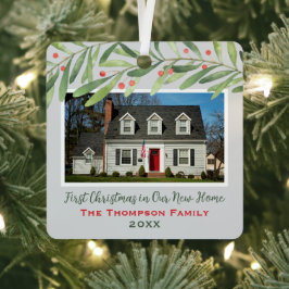 初めてのクリスマスの新しいホーム緑の写真 メタルオーナメント