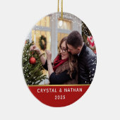 初めてのクリスマスの新しいホーム赤写真パーソナライズされた セラミックオーナメント (右)
