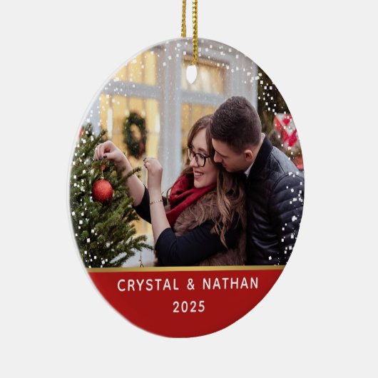 初めてのクリスマスの新しいホーム赤写真パーソナライズされた セラミックオーナメント (右)