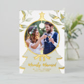 初めてのクリスマスの新しい写真セージ金ゴールドの緑 箔シーズンカード (立ち正面)