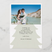 初めてのクリスマスの新しい写真セージ金ゴールドの緑 箔シーズンカード (裏面)