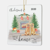 初めてのクリスマスの新しい家のための休日の写真 セラミックオーナメント (左)