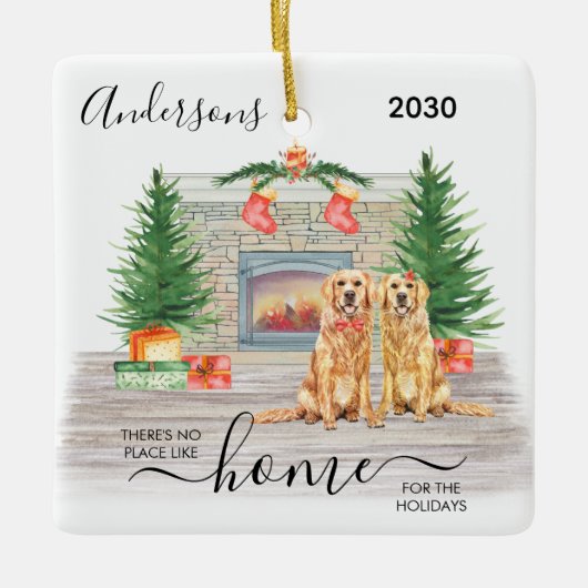 初めてのクリスマスの新しい家のための休日の写真 セラミックオーナメント (正面)