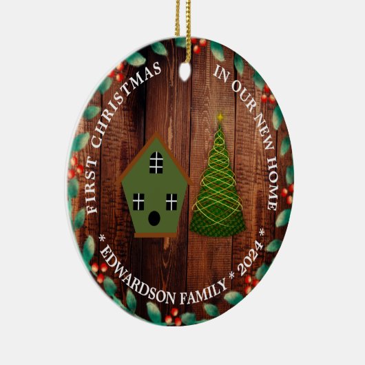 初めてのクリスマスの新しい家のバードハウス写真 セラミックオーナメント (右)