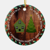 初めてのクリスマスの新しい家のバードハウス写真 セラミックオーナメント (正面)