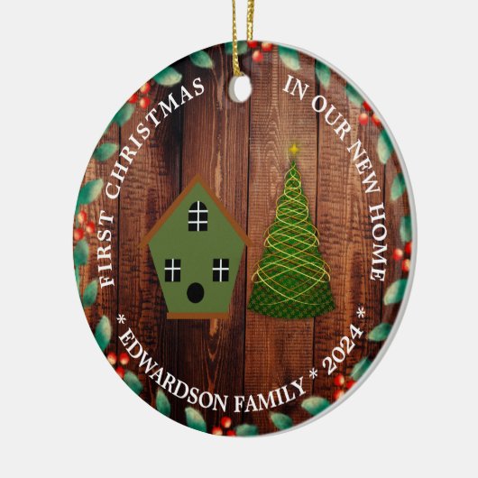 初めてのクリスマスの新しい家のバードハウス写真 セラミックオーナメント (左)