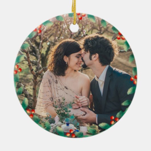 初めてのクリスマスの新しい家のバードハウス写真 セラミックオーナメント (裏面)