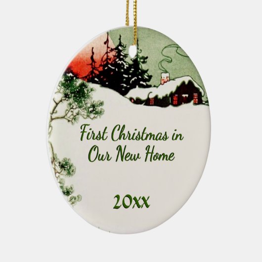 初めてのクリスマスの新しい家|ヶ国のクリスマスの小屋 セラミックオーナメント (右)