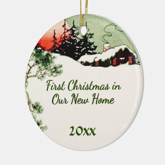 初めてのクリスマスの新しい家|ヶ国のクリスマスの小屋 セラミックオーナメント (左)