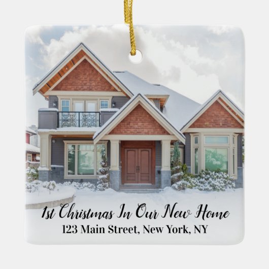 初めてのクリスマスの新しい自宅住所引っ越し祝いパーティー セラミックオーナメント (正面)