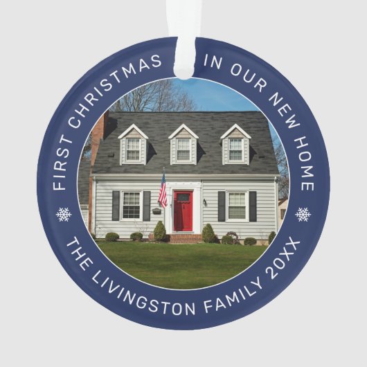 初めてのクリスマスの新しいHome Navyの写真カスタムに オーナメント (裏面)
