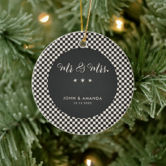 初めてのクリスマスの新婚レトロMr.And Mrs.Photo セラミックオーナメント (ツリー)