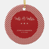 初めてのクリスマスの新婚レトロMr.And Mrs.Photo セラミックオーナメント (正面)