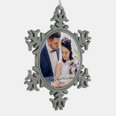 初めてのクリスマスの新婚者の結婚式の写真のオーナメントSW スノーフレークピューターオーナメント (左)