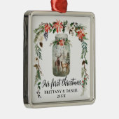 初めてのクリスマスの水彩冬の花と鹿 メタルオーナメント (右)