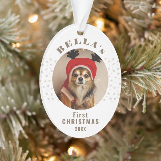 初めてのクリスマスの犬の写真の星 オーナメント (ツリー)