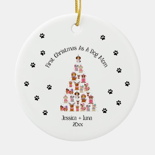 初めてのクリスマスの犬の親オーナメント セラミックオーナメント (正面)