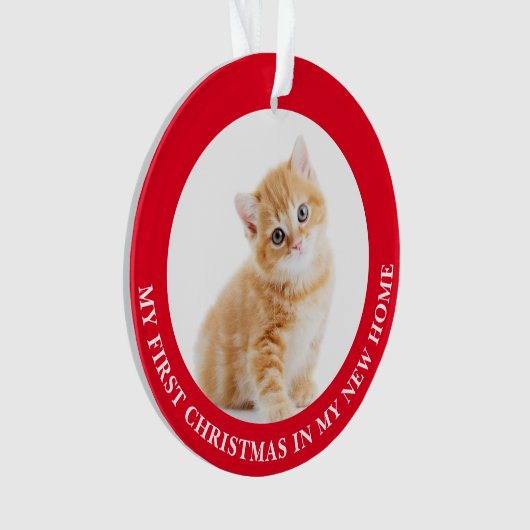 初めてのクリスマスの猫の写真パーソナライズされた オーナメント (正面)