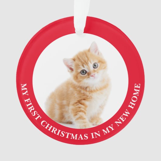 初めてのクリスマスの猫の写真パーソナライズされた オーナメント (正面)